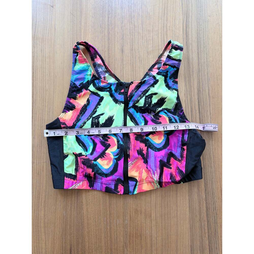 Vintage 80s Workout Top Womens Large, Retro Aerobics Athletic Shirt, Neon - Picture 3 of 8